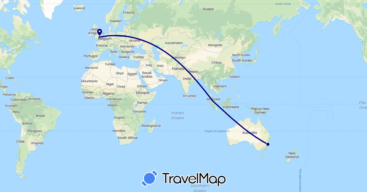 TravelMap itinerary: driving in Australia, United Kingdom, Malaysia (Asia, Europe, Oceania)
